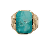 10k Yellow Gold Vintage 5.83ct Genuine Natural Turquoise Men's Ring (#J6135)
