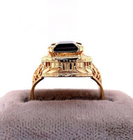 10k Gold 6.58ct Emerald Cut Genuine Natural Garnet Filigree Ring (#J5757)