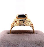 10k Gold 6.58ct Emerald Cut Genuine Natural Garnet Filigree Ring (#J5757)