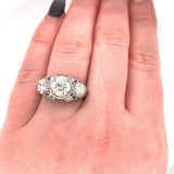 Platinum 2.43 Carat TW Genuine Natural Diamond 3 Stone Filigree Ring (#J5520)