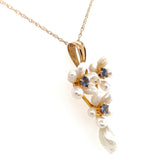 14k Yellow Gold Freshwater River Pearl and Sapphire Lavaliere Jewelry (#J5696)
