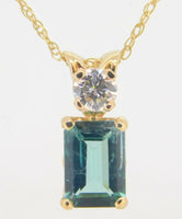 14k Gold .74ct Green Genuine Natural Tourmaline Pendant w/ .14ct Diamond #J4034