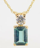 14k Gold .74ct Green Genuine Natural Tourmaline Pendant w/ .14ct Diamond #J4034
