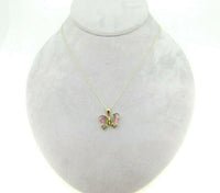 14k Yellow Gold Watermelon Genuine Natural Tourmaline Butterfly Pendant (#J5022)