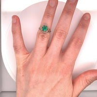 Filigree 14k White Gold Art Deco .86ct Genuine Natural Emerald Ring (#J4828)