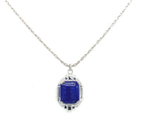 10k White Gold Art Deco Genuine Natural Lapis Lazuli Pendant Jewelry (#J5317)