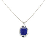 10k White Gold Art Deco Genuine Natural Lapis Lazuli Pendant Jewelry (#J5317)