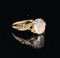 10k Yellow Gold Genuine Natural Moonstone Ring with Leaf Design (#J5607)
