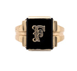 10k Yellow Gold Genuine Natural Onyx Men's Ring Initial "F" Size 11 (#J6130)