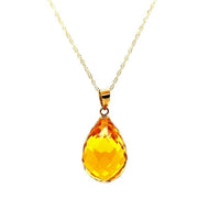 14k Yellow Gold Briolette Genuine Natural Citrine Pendant on Chain (#J5463)
