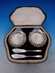 English Sterling Silver Pate Butter Set Shell Dishes 4-pc set in Box (#7429)