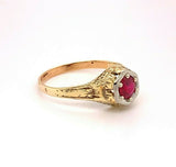 14k Yellow Gold Art Deco .50ct Genuine Natural Ruby Ring Hand Engraved (#J4837)