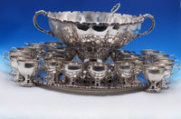 Fabian Mexican Sterling Silver Punch Set 27-pc Bowl Cups Ladle and Tray (#7694)