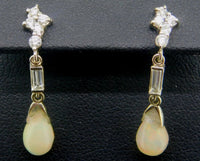 14k Gold Briolette Genuine Natural Opal Earrings with Twelve Diamonds (#J4079)