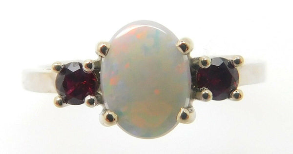 14k Gold .77ct Oval Genuine Natural Opal Ring with .28ct Rubies (#J3863)