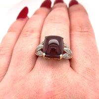 14k Yellow Gold 10.35ct Cabochon Genuine Natural Garnet Ring w/Diamonds (#J5758)