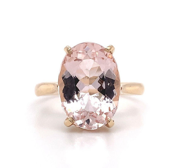5.21ct Yellow Gold Oval Genuine Natural Morganite Solitaire Ring (#J5791)