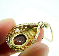 English 9k Gold Genuine Natural Citrine Earrings Filigree and Leaves (#J5068)