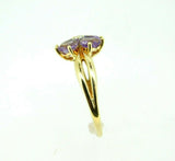 14k Yellow Gold Genuine Natural Amethyst and Diamond Heart Clover Ring (#J5008)