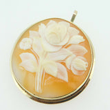 14k Gold Round Genuine Natural Shell Cameo Pin / Pendant with Roses (#J4232)