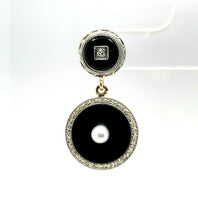 14k and Platinum Black Onyx Art Deco Earrings (#J5528)
