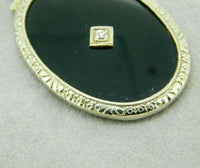Deco 14k White Gold Filigree Genuine Natural Black Onyx Necklace (#J4671)