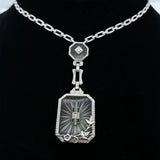 14k White Gold Genuine Natural Rock Crystal Quartz Necklace with Enamel (#J5935)