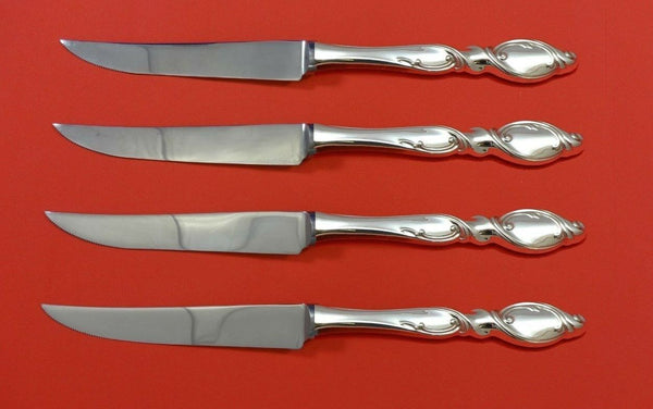 Silver Swirl by Wallace Sterling Silver Steak Knife Set 4pc HHWS Custom 8 1/2"