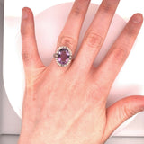 Art Deco 14k White Gold Filigree Amethyst Ring with Seed Pearls (#J4827)