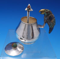 Taxco Mexican Silverplate Sugar and Creamer 2pc Set w/ Spoon 3-D Parrots (#7543)