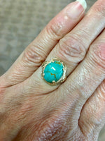 Vintage 10k Yellow Gold 2.93 Carat Genuine Natural Turquoise Ring (#J5227)