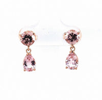 14k Rose Gold 2.24ct TW Pink Genuine Natural Morganite Drop Earrings (#J5718)