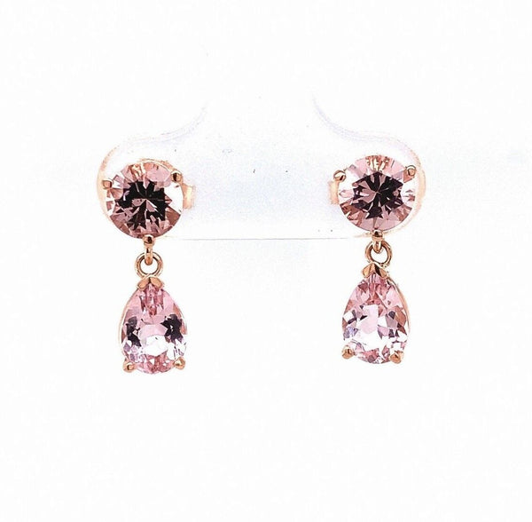 14k Rose Gold 2.24ct TW Pink Genuine Natural Morganite Drop Earrings (#J5718)