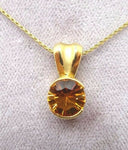 14k Gold Concave Cut Genuine Natural Citrine Pendant (#J1105)