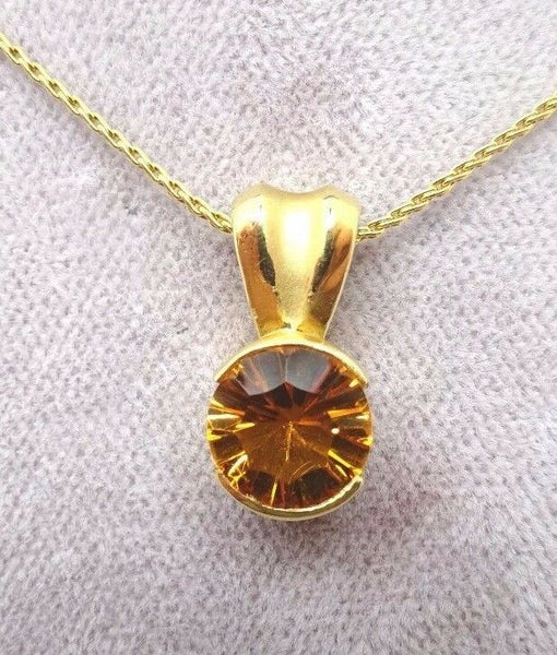 14k Gold Concave Cut Genuine Natural Citrine Pendant (#J1105)