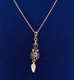 10k Yellow Gold Victorian Sapphire Lavaliere Pendant Jewelry (#J5602)