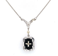 10k White Gold Black Onyx Art Deco Pendant Jewelry (#J5662)