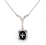 10k White Gold Black Onyx Art Deco Pendant Jewelry (#J5662)