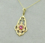 Retro 14k Yellow Gold Lavaliere Pendant with Rose Gold Flower (#J4328)