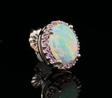 Platinum Genuine Natural Pink Sapphire and Opal Stud Earrings (#J6105)
