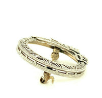 14k White Gold Filigree Circle Ribbon Genuine Natural Diamond Pin (#J5293)