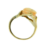 14k Yellow Gold Art Nouveau Genuine Natural Coral Cameo Ring (#J4550)