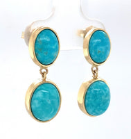 14k Gold 7.41ct TW Genuine Natural Kingman Turquoise Dangle Earrings (#J6126)