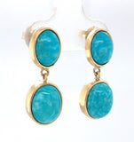 14k Gold 7.41ct TW Genuine Natural Kingman Turquoise Dangle Earrings (#J6126)