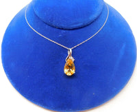 14K Gold Teardrop Genuine Natural Citrine Pendant with Diamonds (#J1748)