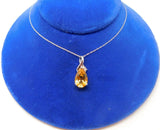 14K Gold Teardrop Genuine Natural Citrine Pendant with Diamonds (#J1748)