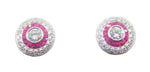 14k Gold Genuine Natural Diamond and Ruby Double Halo Stud Earrings (#J4062)