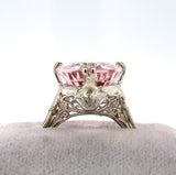 14k Gold Large 8.77ct Pink Genuine Natural Morganite Filigree Ring (#J5763)