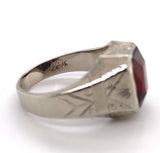 14k White Gold 2.63ct Deep Red Genuine Natural Garnet Men's Ring (#J5769)