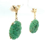 14k Yellow Gold Chinese Export Carved Jade Earrings (#J5492)